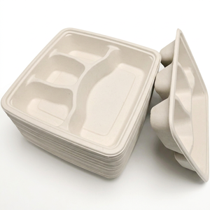 Contenants alimentaires jetables et compostables en bagasse de canne à sucre à 2/3/4/5/6/7 compartiments, boîtes à emporter, assiettes de traiteur, plateaux alimentaires - Product Image 1