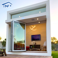 Portes pliantes en verre en alliage d'aluminium au design moderne personnalisé, systèmes de murs de patio en verre pliables avec filet en fibre de verre