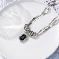 Zircone Double Couche Collier Automne Hiver Pull Chaîne En Acier Inoxydable Argent Clavicule Chaîne