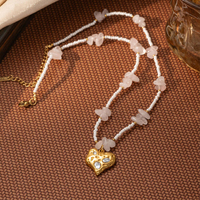 Collier en acier inoxydable plaqué or 18 carats de style bohème, collier à perles, pendentif en forme de cœur irrégulier en quartz rose, bijoux pour femmes