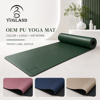 Tapis de yoga en PU lisse à marque privée Yugaland, logo personnalisé, antidérapant, tapis d'exercice, fournisseur d'usine en gros