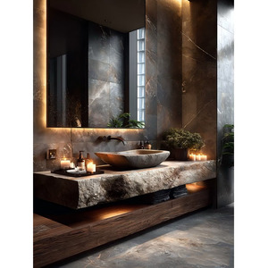Miroir intelligent mural pour salle de bain avec meuble sous-vasque flottant et accessoires - Product Image 1