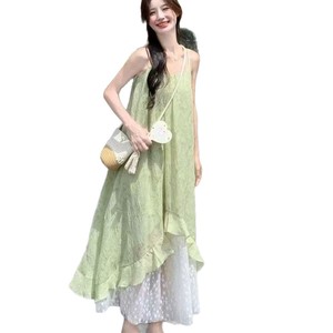 French Style Sweet Light Green Floral Print Sundress Strapless Long Dress For Holiday Celebration Casual Wear - Product Image 5