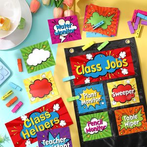 Tableau de postes de classe avec cartes, pinces et crochets pour les aides en classe, les assistants d'enseignants et les rôles des élèves - Product Image 4