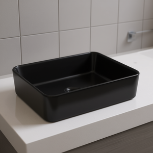 Lavabo Rectangular de Cerámica Negra para Baño, 19x15 Pulgadas, Diseño Minimalista, Acabado Brillante - Product Image 2
