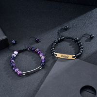 Pulsera de Acero Inoxidable de Fábrica, Diseño Curvo, con Cuentas de Turquesa Rosa Zebra, Grabado Láser de Logotipo y Nombre, Pulsera DIY Hecha a Mano para Parejas
