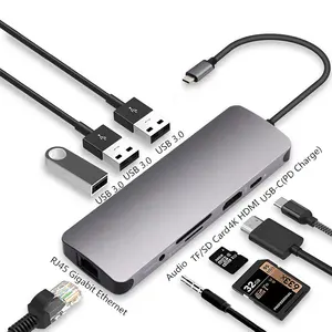 9 in 1 USB C至4K HDMI集线器，带USB 3.0，USB C PD收费，音频，千兆以太网，SD TF读卡器，用于MacBook Pro和更多