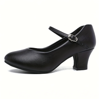 Zapatos de entrenamiento de salón de tacón alto para mujer, zapatos deportivos superiores de PU negros para Flamenco, Salsa Latina, Tango, Jazz, zapatos de baile para niñas
