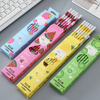 CHXN Ensemble de crayons HB mignons à motif de fruits pour étudiants, coffret de papeterie d'apprentissage pour enfants, ensemble de pinceaux de dessin, cadeau