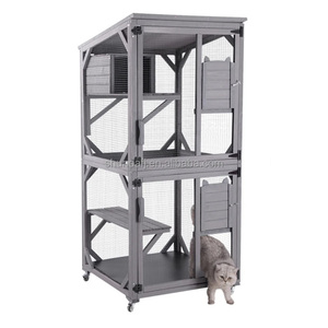 Solid Wood & Metal Eco-friendly <b>Cat</b> House Catio Enclosure Indoor Outdoor Use with Weatherproof Roof 3 Platforms Window Portable - Product Image 1