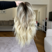 Perruque Lace Front Sans Colle Cheveux Humains Ombré Blond Balayage Racine Foncée Ondulée Densité 150% avec Baby Hair – Fournisseur Populaire