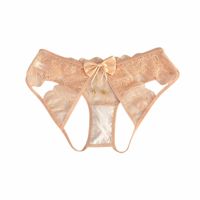 Celana Dalam Wanita Seksi Model Cheeky Rajutan Solid Bernapas dengan Pita Lucu di Belakang Berlubang Model Low Rise