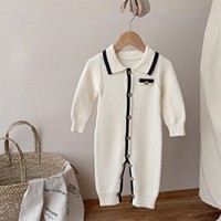 Combinaison en tricot pour le printemps et l'automne, adaptée aux nouveau-nés, en pur coton doux, avec col rabattu, pour sortir et ramper