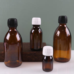 <span class=keywords><strong>Jarabe</strong></span> para la tos de calidad alimentaria de alta calidad 30ml 60ml 100mL 125ml 150ml 200ml Botella de vidrio farmacéutica redonda ámbar con tapa de plástico - Product Image 4