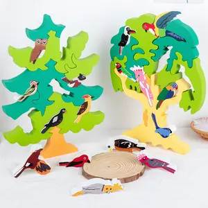 3D Wooden DIY Bird Tree Lock Game, Jigsaw Puzzle Blocks Trees Baby Early Leaning Balance Toy, Intelligence Development Wooden