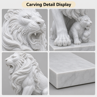 Statue de lion en marbre de style antique, paire, sculpture classique en pierre naturelle sculptée à la main pour portail de villa, commande en gros