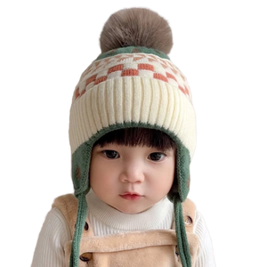 <span class=keywords><strong>Bonnet</strong></span> d'hiver haut pour enfants chaud ski chapeau péruvien oreillette doublure en coton pompon tricot avec arcs de fruits Camouflage pour garçons - Product Image 1