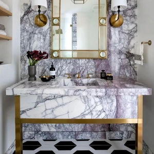 Natura Milas Carreaux de marbre lilas Lavabos de salle de bains Lavabo à main <span class=keywords><strong>suspendu</strong></span> au mur pour salle de bains - Product Image 4