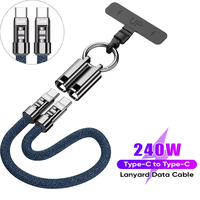 Kabel Lanyard Ponsel Grosir 120cm 240W, USBC ke USBC Kabel Data Lanyard Tali Pergelangan Tangan 30cm Berbahan Nilon Kepang Pengisian Cepat 5A