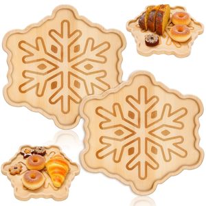 Juego de bandejas de bambú con diseño de copo de nieve, plato de postre de madera natural para aperitivos de fiesta navideña - Product Image 1
