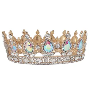 Bridal Eropa Putri Tiara Bulat Baroque Kontes Mahkota Kristal Mahkota Penuh King Tiara