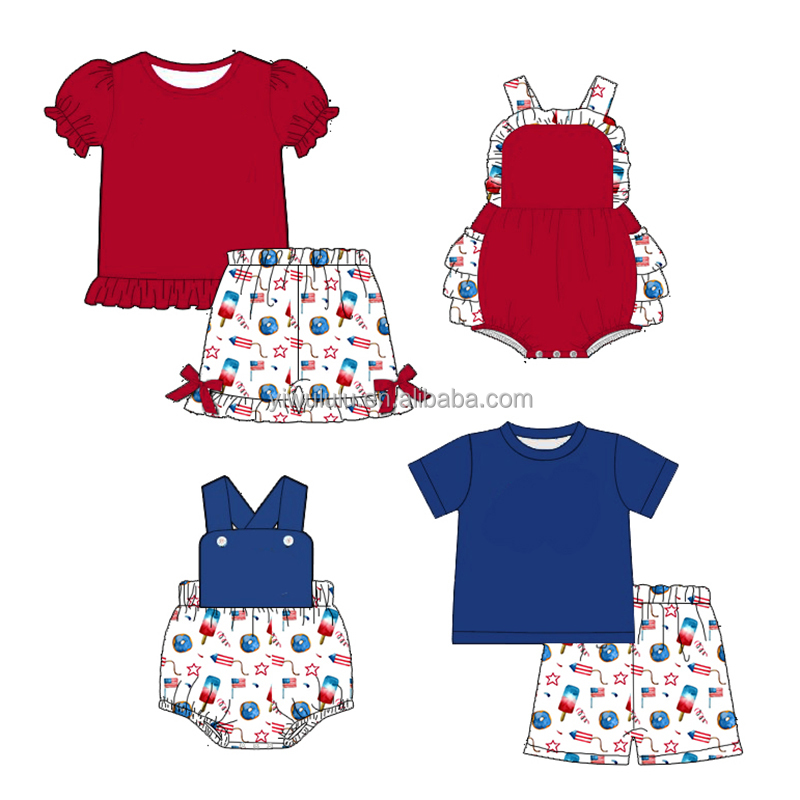 Новые модные комплекты одежды для маленьких девочек 4 июля, воздушные шары, Детские наряды