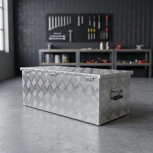 Boîte à outils en aluminium rectangulaire, polie, avec fermeture à loquet, verrouillable, étanche, pour rangement extérieur, utilisation en garage - Product Image 3