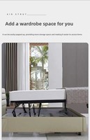 Lit de style crème de luxe léger, sommier minimaliste à bord plat, lit avec coffre de rangement pneumatique parallèle, style français en pin