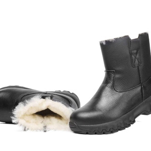 Botas de nieve de invierno para hombre, de cuero negro, forradas de piel, impermeables, antideslizantes, cálidas, de tacón bajo, talla 40 - Product Image 5