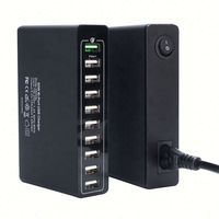 Adaptador de corriente inteligente de 10 puertos, 50W 10A, cargador de pared USB para iPhone y tabletas.