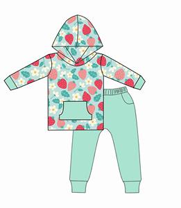 Qingli OEM No tariffario carino Set felpa con cappuccio per ragazza con motivo fragola Design personalizzato per ragazze Set di abbigliamento per bambini - Product Image 2