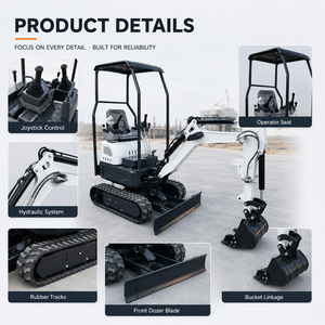 Mini-excavatrice de 1,0 tonne à chenilles en caoutchouc, cabine ouverte, certifiée CE EPA, livraison gratuite, pour la construction, l'agriculture et l'aménagement paysager (vente en gros) - Product Image 4