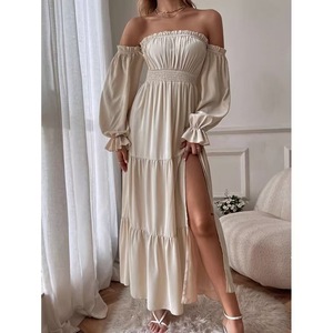 2025 nữ Boho sexy offshoulder dài tay áo smocked highwaist bên chia <span class=keywords><strong>flowy</strong></span> một dòng tieredlong Maxi Dress - Product Image 2