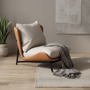 Sillón de Cuero Moderno, Respaldo Sólido, Diseño Ergonómico, Estilo Mid-Century, Muebles para Sala de Estar - Product Image 1