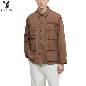 wholesale high quality plain washed linen & cotton field custom mens worker working jacket