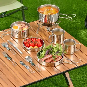 8 cái thép không gỉ <span class=keywords><strong>Cookware</strong></span> Set thiết kế hiện đại Bộ đồ ăn ngoài trời cho Cắm Trại Đi Bộ Đường Dài & Dã ngoại nồi Pan & Cup cho 2-3 người - Product Image 6