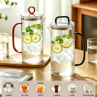 Nouvelle Tendance : Ensemble de service à eau et thé en verre contemporain de 1300 ml avec poignée, couvercle et bec verseur, écologique et résistant à la chaleur, pour eau froide et chaude, thé et cuisine