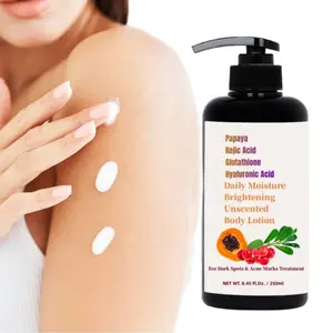 Diária de umidade brilhante loção do corpo sem perfume para manchas escuras acne cicatrizes tratamento com ácido de papaia kojic glutathione arbutin