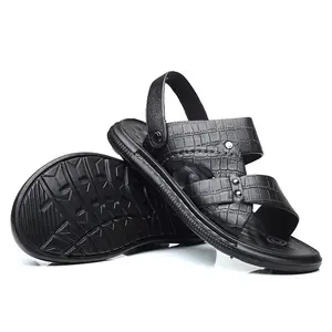 Сандалии мужские кожаные с крокодиловым узором, деловая Повседневная Нескользящая пляжная обувь, Босоножки с открытым носком и верхним слоем