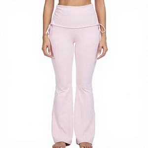 High Waist <b>Flared</b> Leg <b>Yoga</b> <b>Leggings</b> Solid Color Seamless Full Length Elastic Waist Spandex Nylon Women's Activewear Pants - Product Image 4