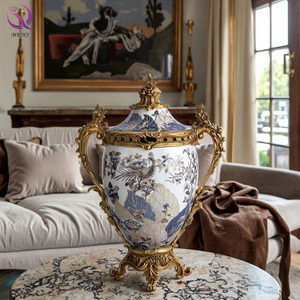 <span class=keywords><strong>Vase</strong></span> en <span class=keywords><strong>porcelaine</strong></span> antique vintage blanc et bleu avec poignée en laiton, pot <span class=keywords><strong>à</strong></span> gingembre en céramique avec couvercle pour décoration intérieure de luxe - Product Image 2