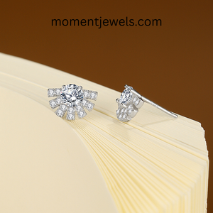 dainty moissanite sector stud <b>earrings</b> 925 sterling silver sparkling zircon geometric fan design minimalist jewelry for women - Product Image 1