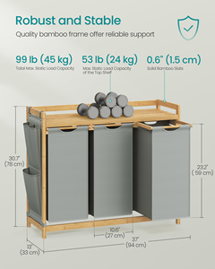 Songmics 150L quần áo giỏ giặt SORTER với túi bên Tre <span class=keywords><strong>3</strong></span> ngăn giặt <span class=keywords><strong>Hamper</strong></span> giặt giỏ với kệ - Product Image 6