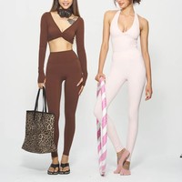 Ensemble de tenue de yoga pour femmes, débardeur de sport à bretelles croisées et pantalon long en tissu respirant, ensemble trois pièces
