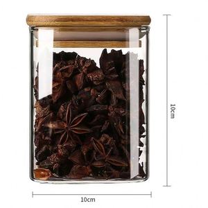 High Borosilicate Square Sealed Glass Jar 400ml 600ml Food Preservation Jar Kitchen <b>Storage</b> Jar With Bamboo Lid for Rice Grain - Product Image 3