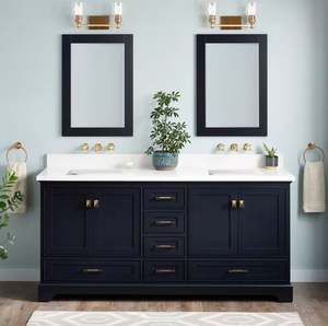 YALIG Modern Matte <b>Black</b> <b>Bathroom</b> <b>Cabinet</b> Vanity Set Double Sink Ground Vanity God Handle With Mirror - Product Image 3
