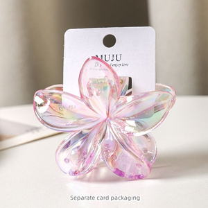 Pinces à cheveux transparentes de 8 cm en forme de fleur, pince à cheveux premium Frangipani avec carte, pince à cheveux pour femme et fille, fabrication en usine - Product Image 3