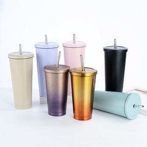 500ml Stainless Steel Vacuum Tumbler With Straw Lid Custom Logo Coffee <b>Mug</b> for Travel Office Gift - Product Image 5