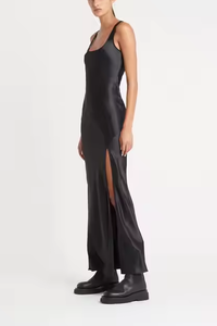 Vestido de verano 2025 para mujer, vestido de seda con cuello redondo y corte al bies, vestido de lujo Maxi de satén indefinido con abertura lateral - Product Image 3