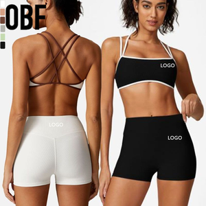 Set di allenamento da donna <span class=keywords><strong>OBF</strong></span> vendita calda due pezzi Leggings a vita alta in tessuto a coste pantaloncini abbigliamento sportivo Yoga leggero - Product Image 1